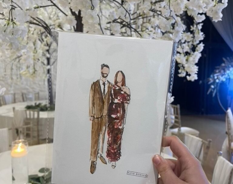 Guest illustration drawn live at a wedding by Katie Bowden