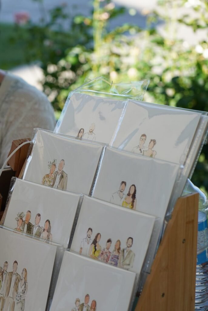 Live guest illustration of a wedding couple by Katie Bowden
